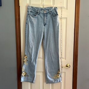 Newport news Jeanology-size 14-light wash, embroidered, wide leg jeans